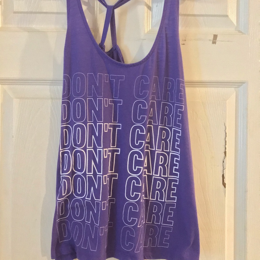 Purple tank “don’t care”